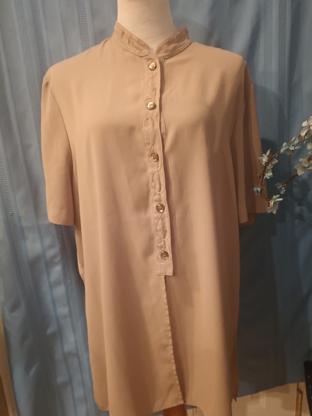 Maggie McNaughton Mandarin Collar Blouse in Taupe